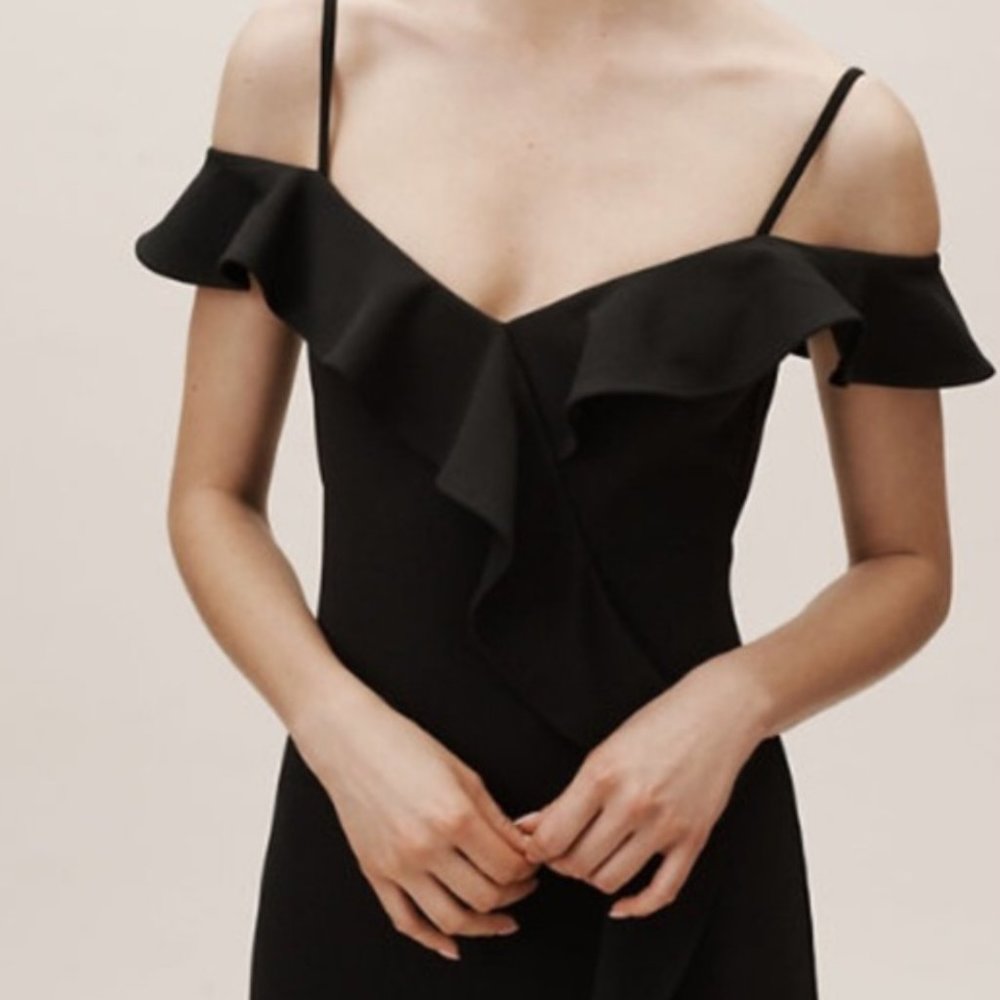 BHLDN Black Ruffled Off-Shoulder Wedding Dress